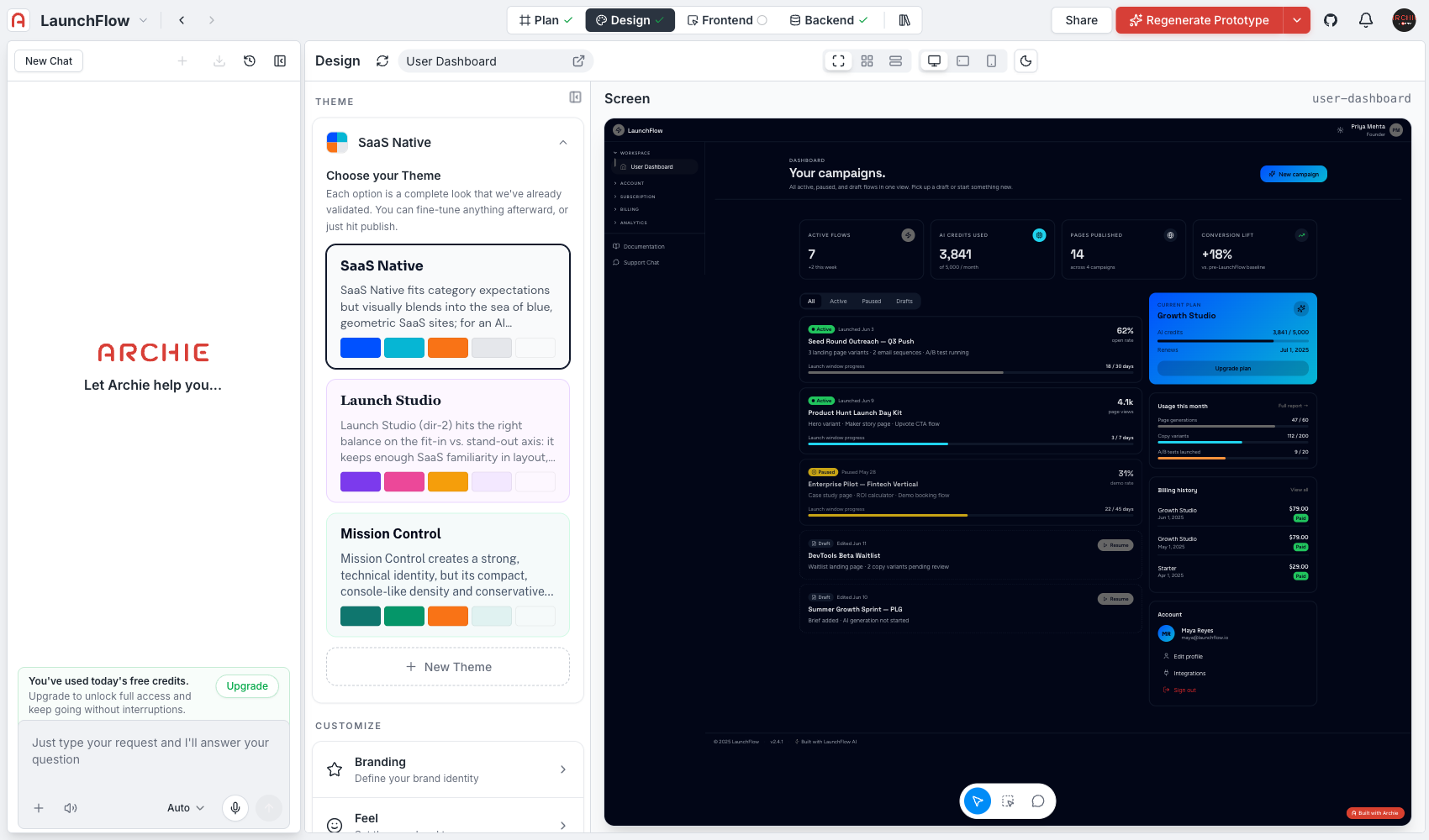Screen view of the User Dashboard with the dark mode preview toggled on
