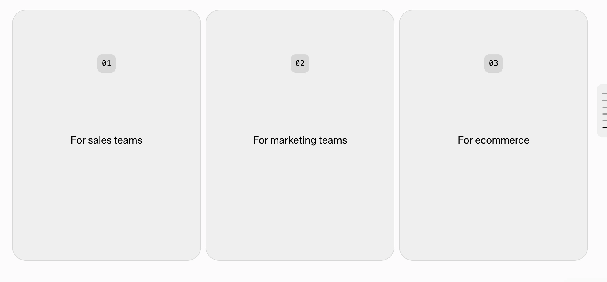Threads slice showing three selectable cards for sales teams, marketing teams, and ecommerce