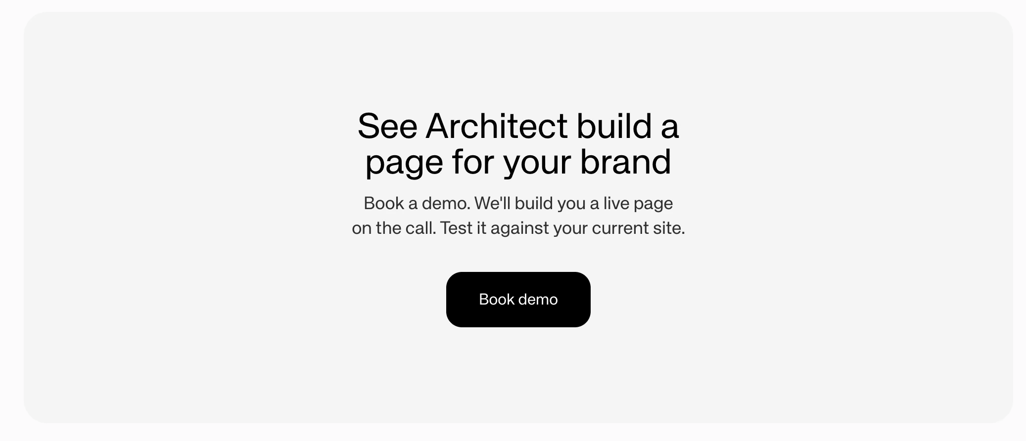 CallToActionCard slice showing a headline, description, and Book demo button