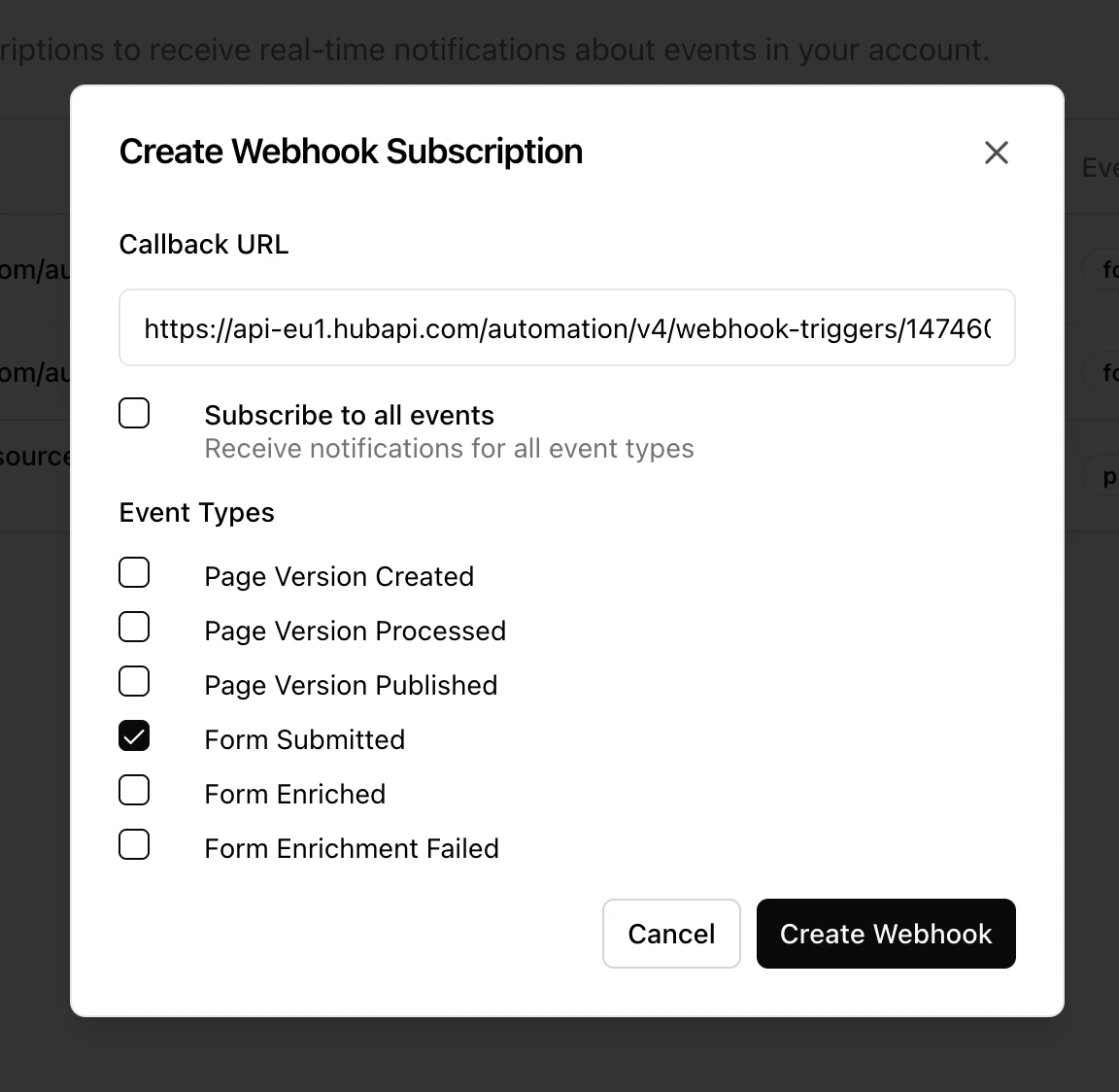Architect webhook settings