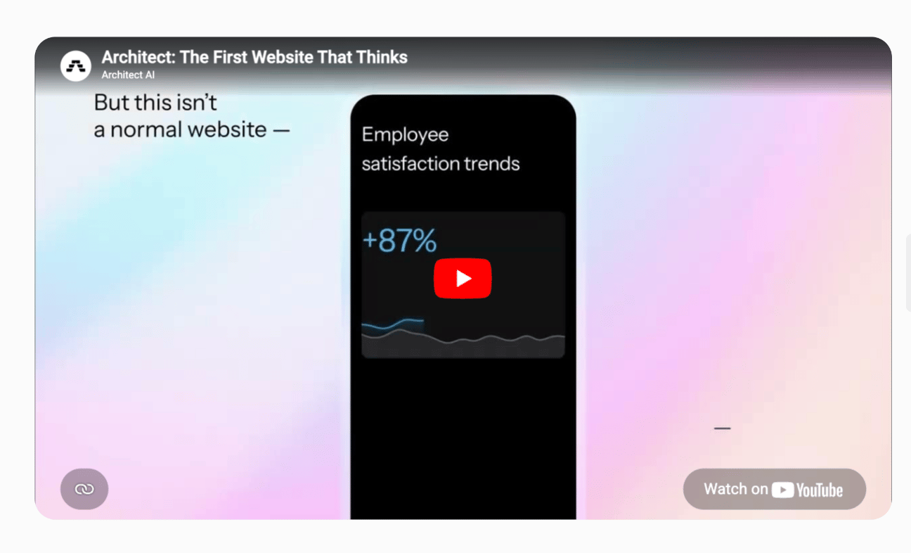 VideoContainer slice showing an embedded YouTube video with a play button overlay