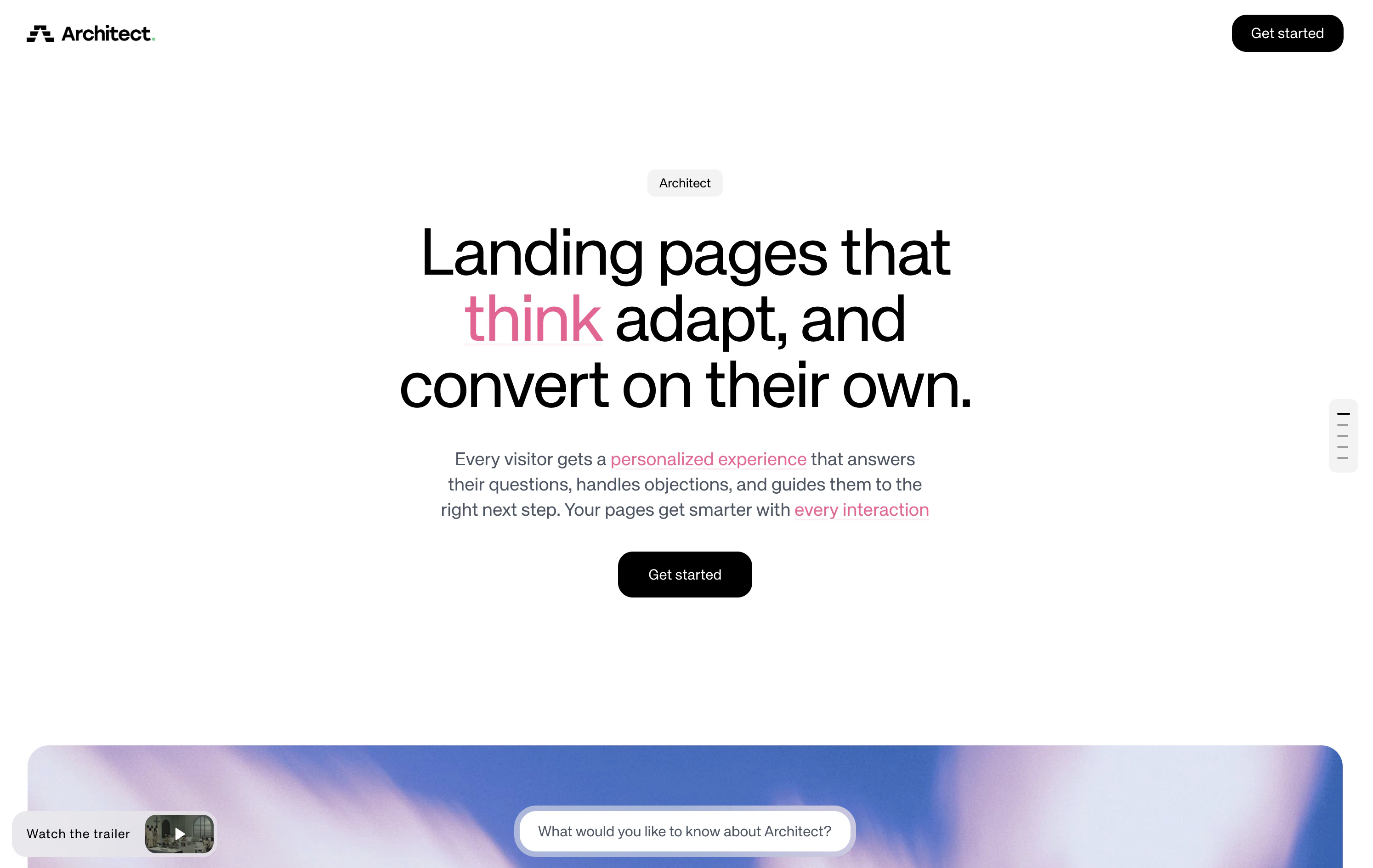 Hero component in column format with heading, subtitle, and CTA centered on the page