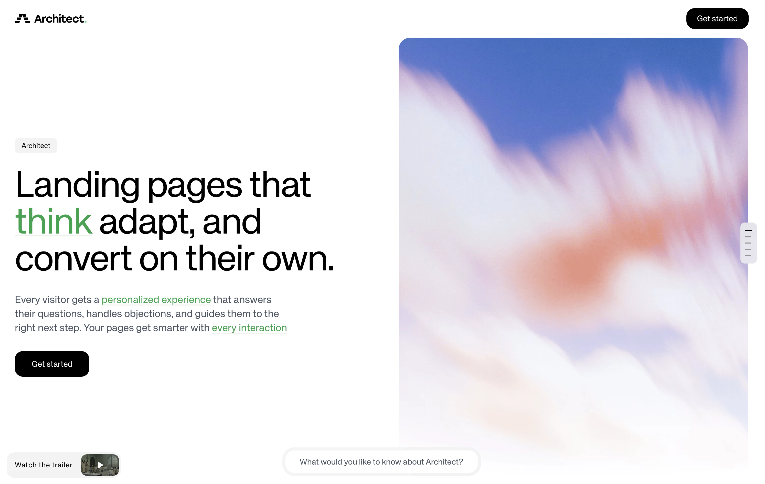 Hero component in row format showing a heading, subtitle, and CTA on the left with a large hero image on the right