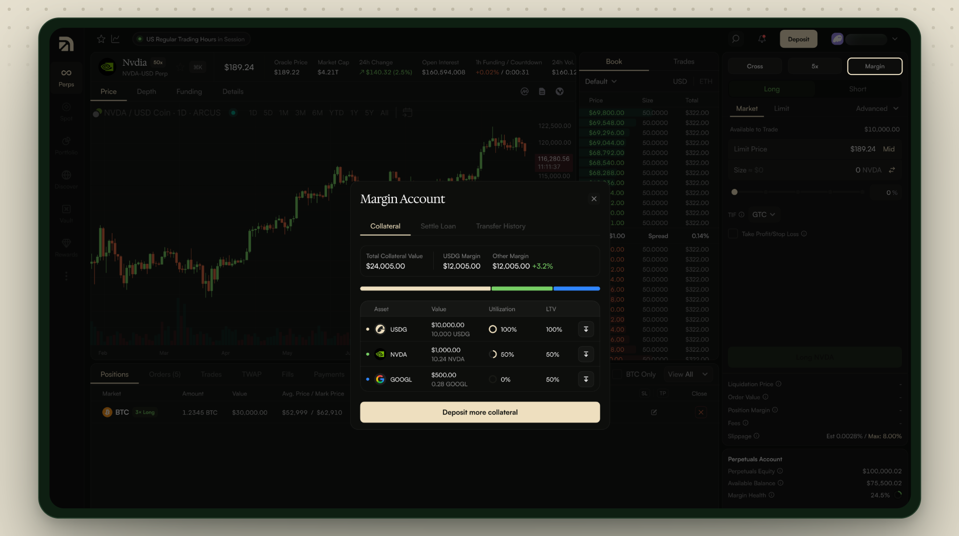 Arcus Perps Margin Account Image Selection