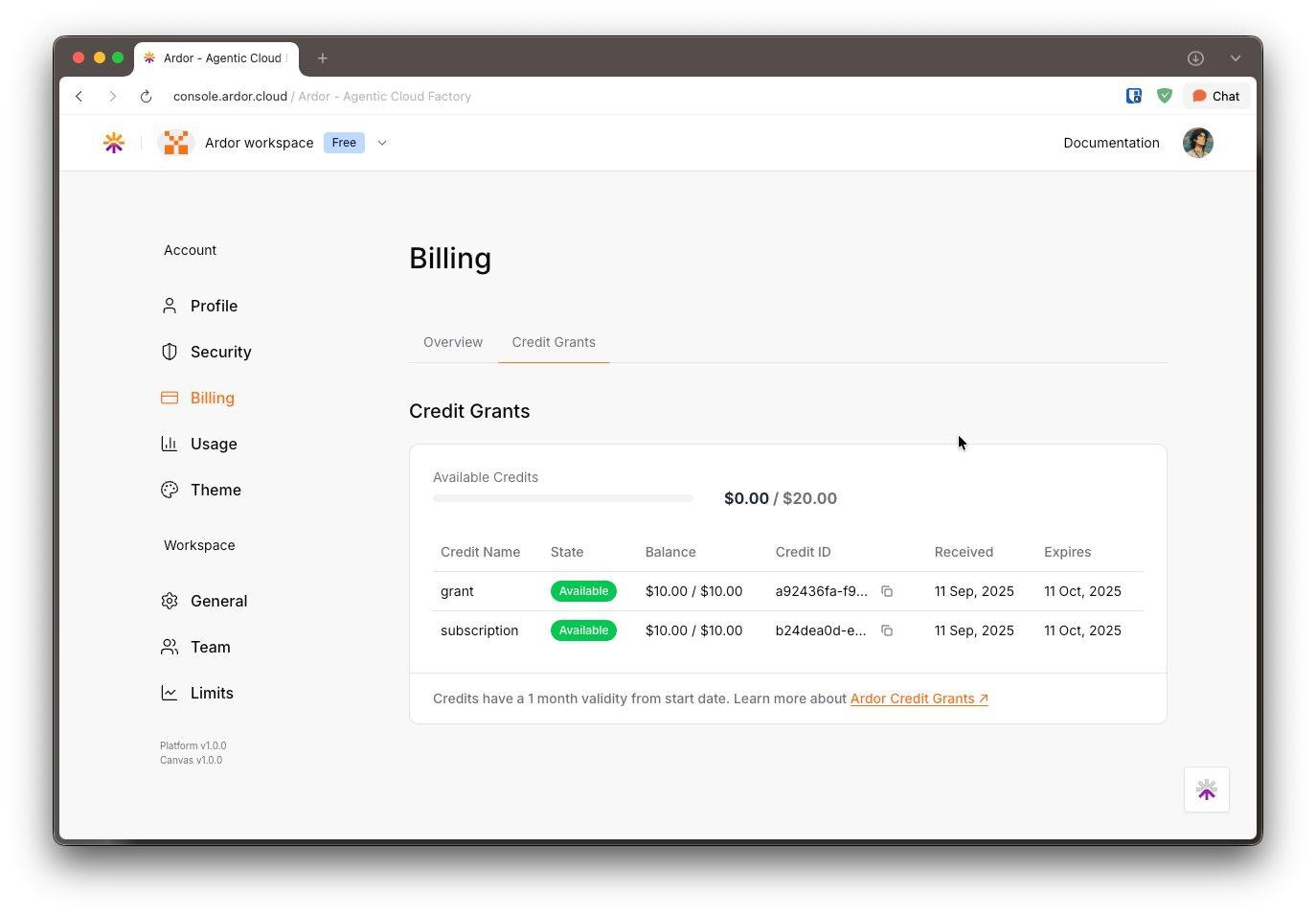 Credit Grants Example