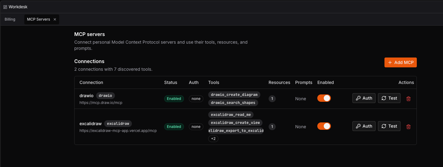 MCP Servers settings