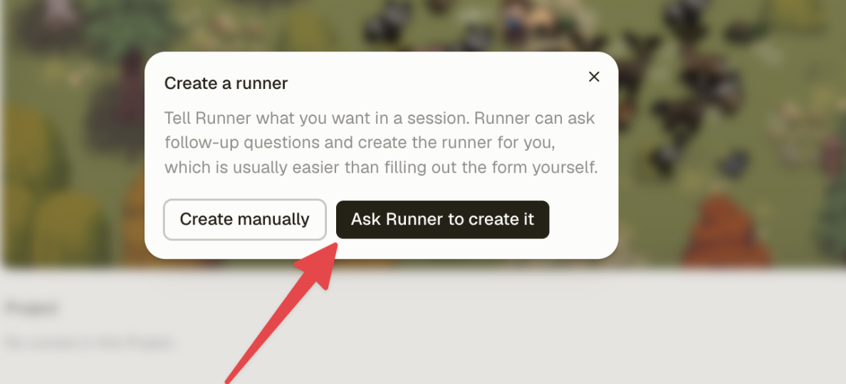 An arrow points to Ask Runner to create it in the Create a runner window