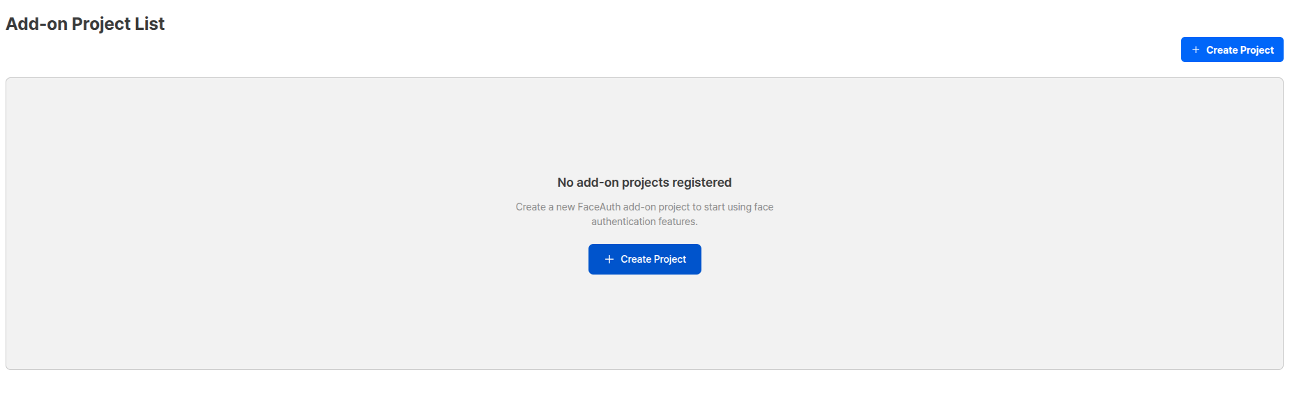 Add-On project creation screen