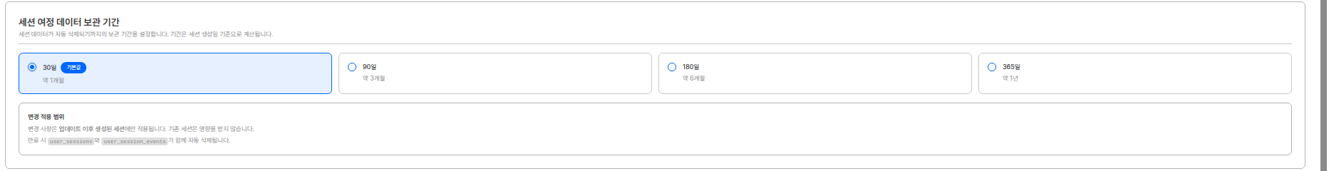 세션 여정 데이터 보관 기간 설정