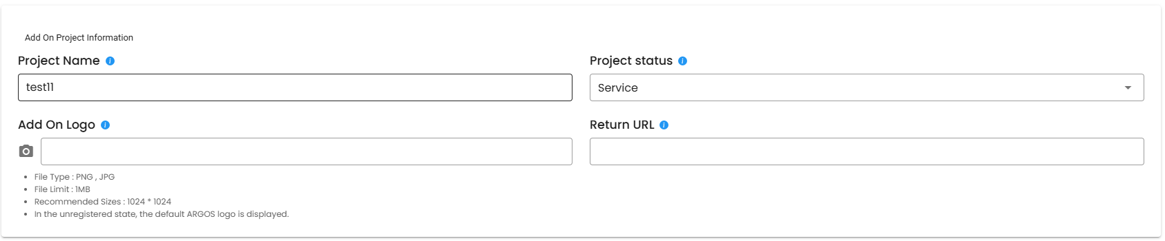 Add-On 프로젝트 생성 화면