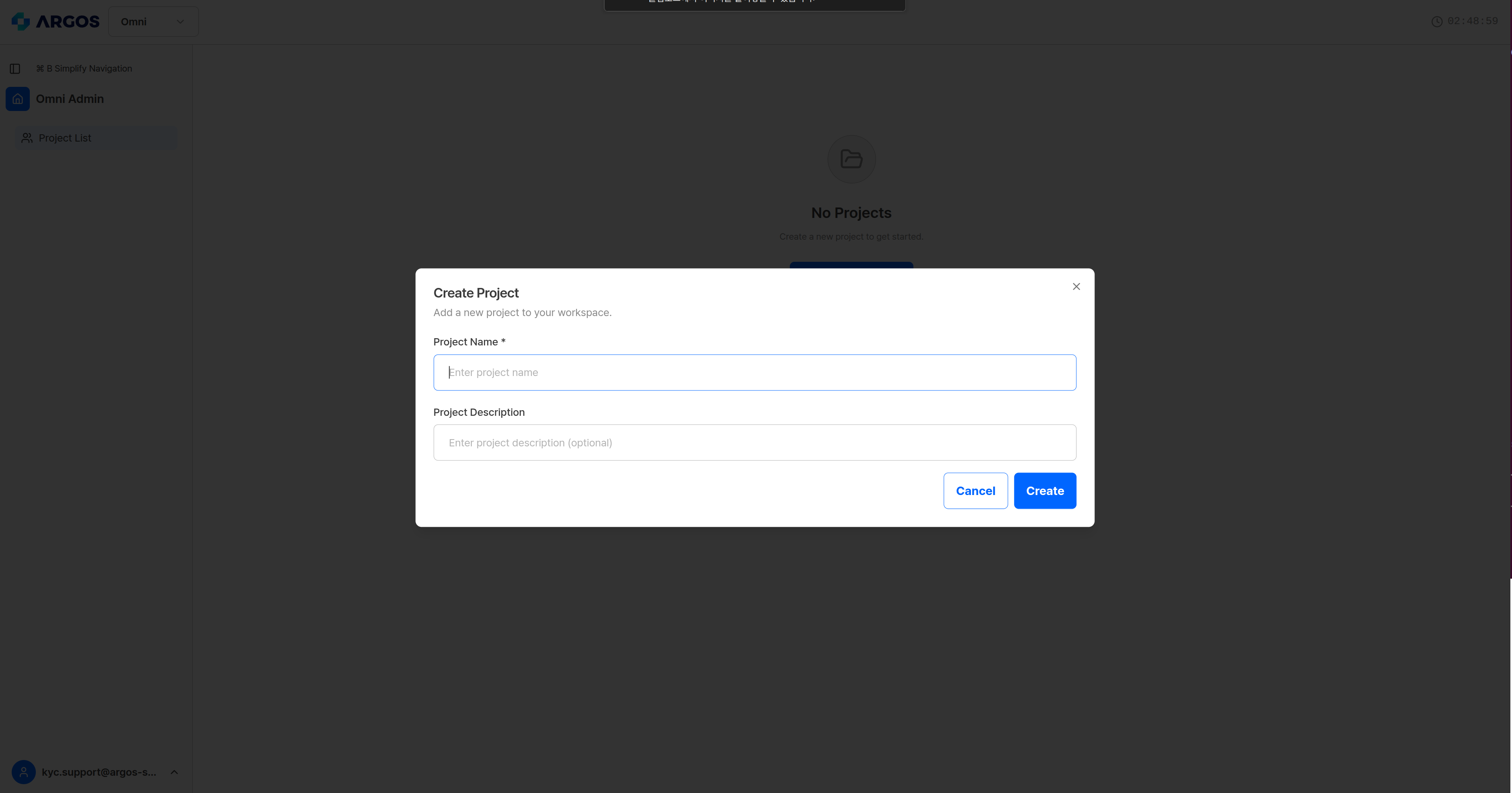 Create Project dialog