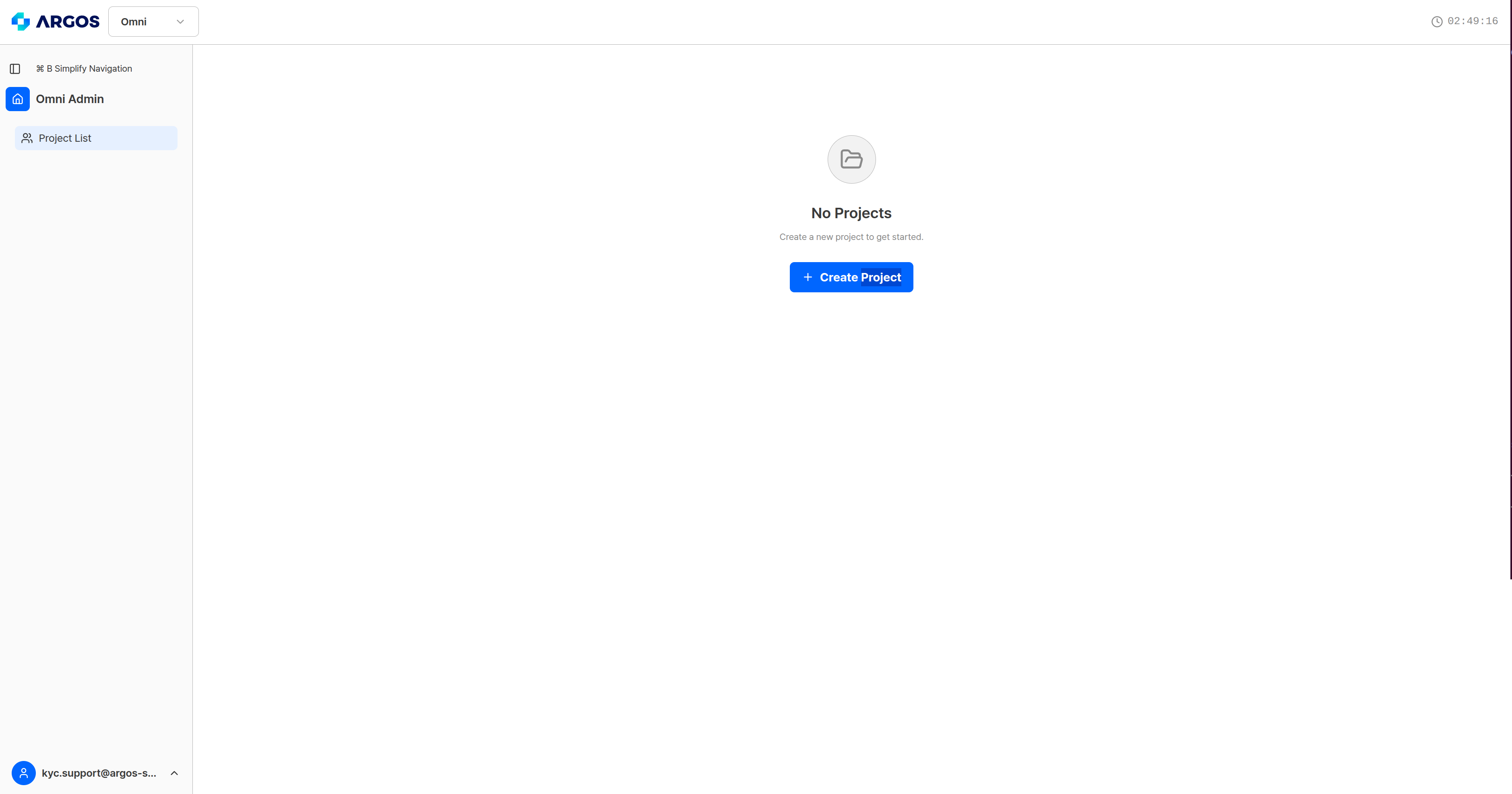 Empty project list