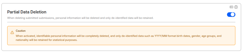 Partial data deletion settings