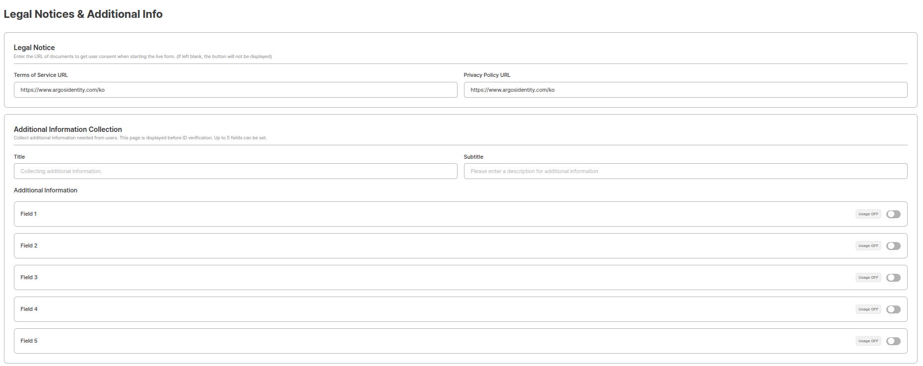 Notices and additional information settings