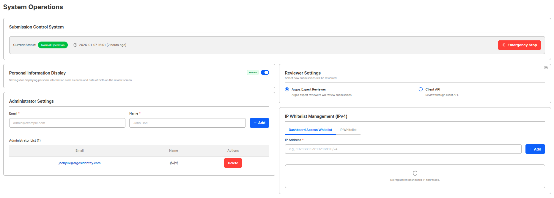 System operation settings