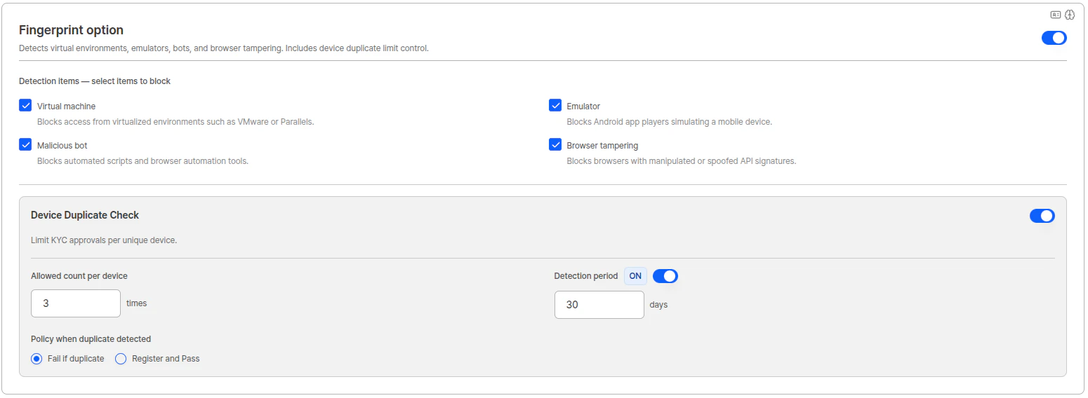 Fingerprint option settings