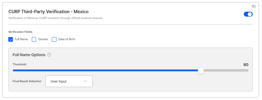 CURP third-party verification settings