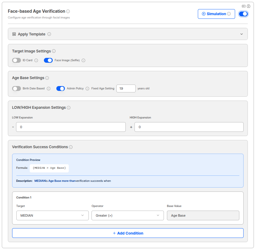 Face-based age verification settings