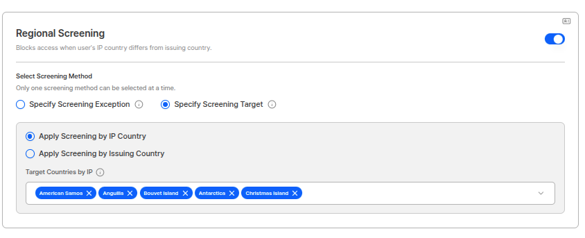 Regional pre-screening target settings