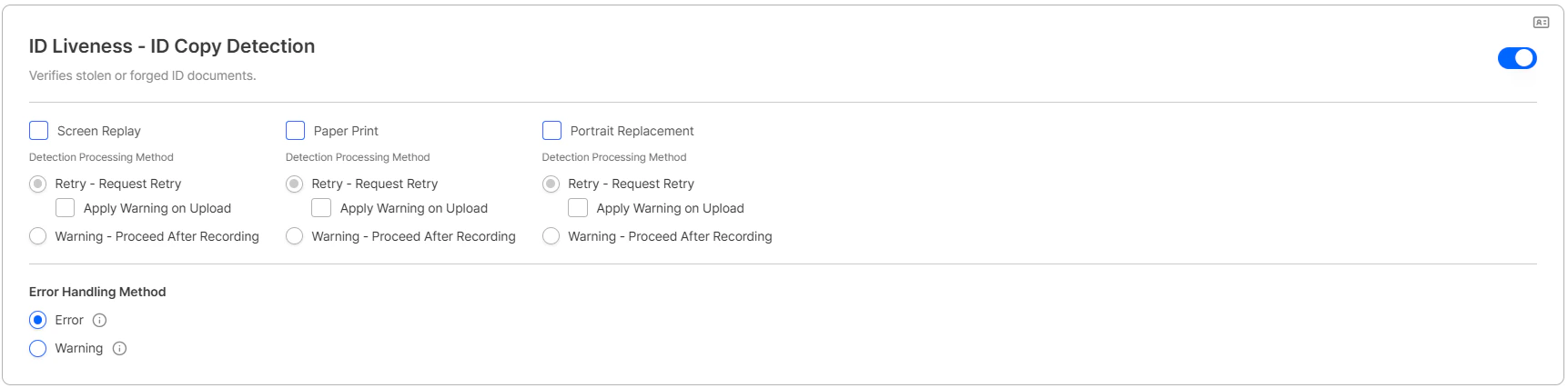 ID liveness settings
