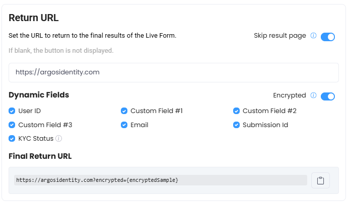 Return URL 설정 화면
