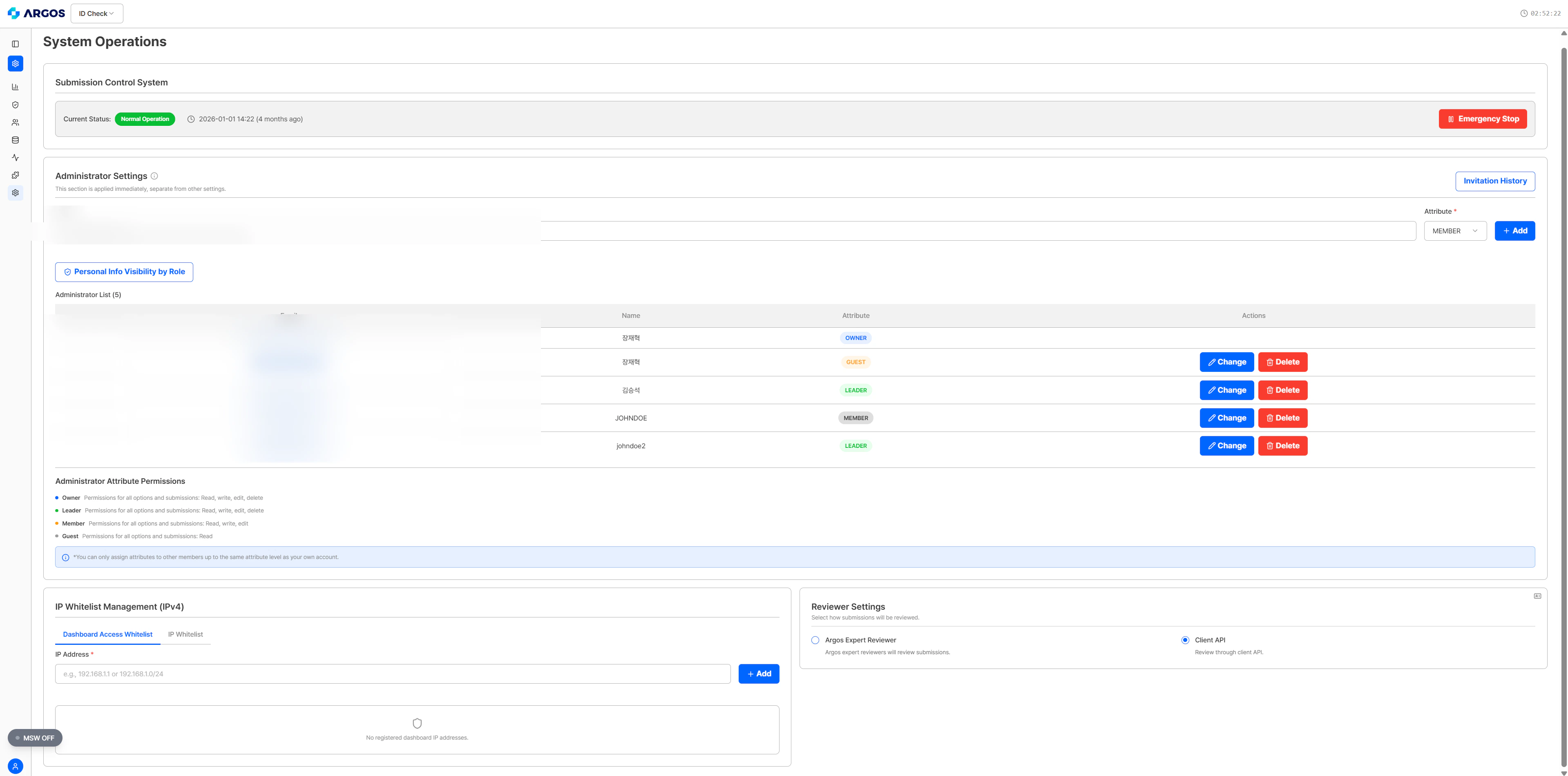 System operation settings