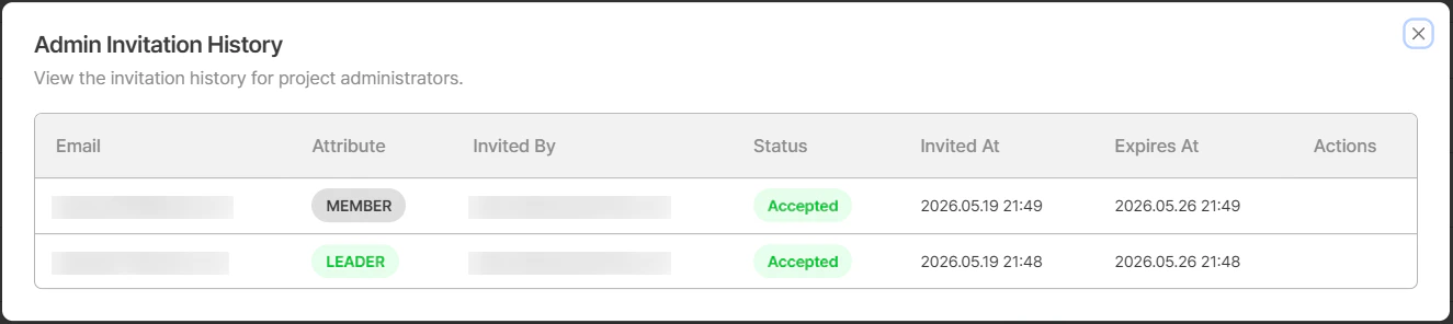 Admin invitation history