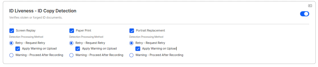 ID liveness settings