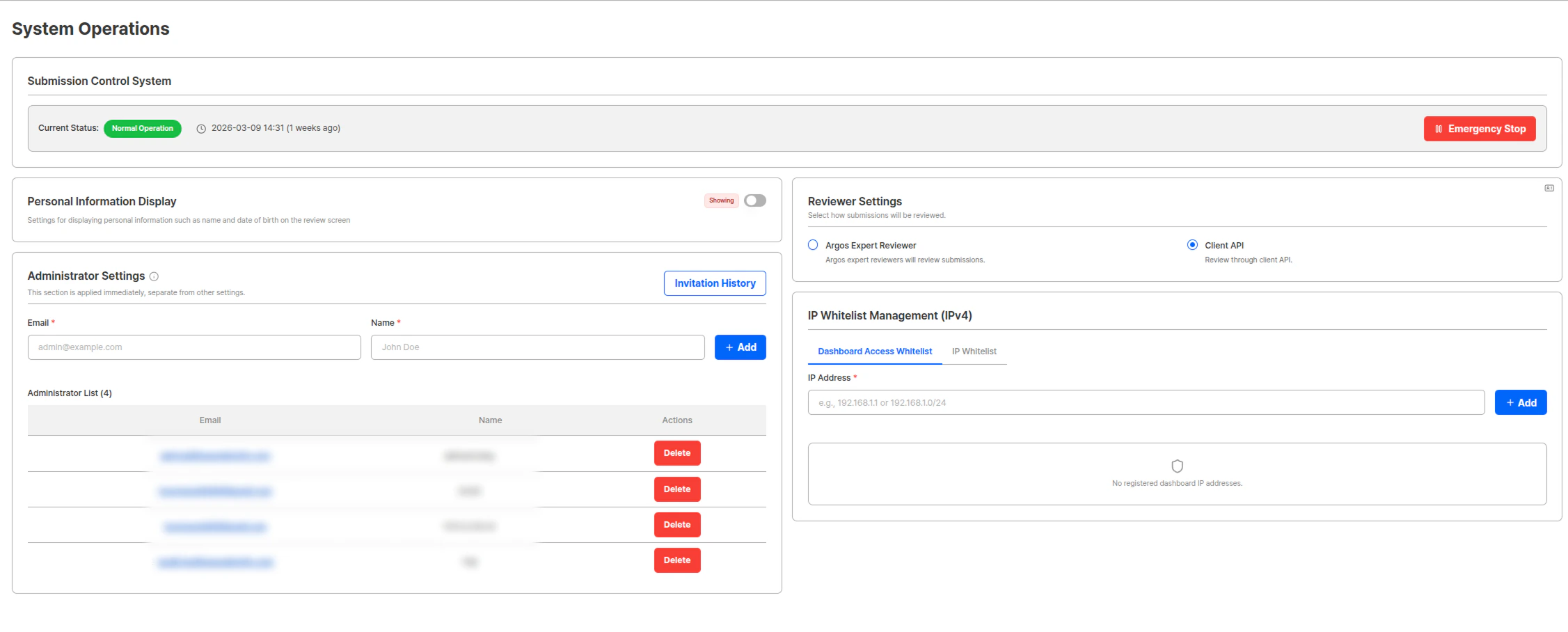 Configuración de operación del sistema