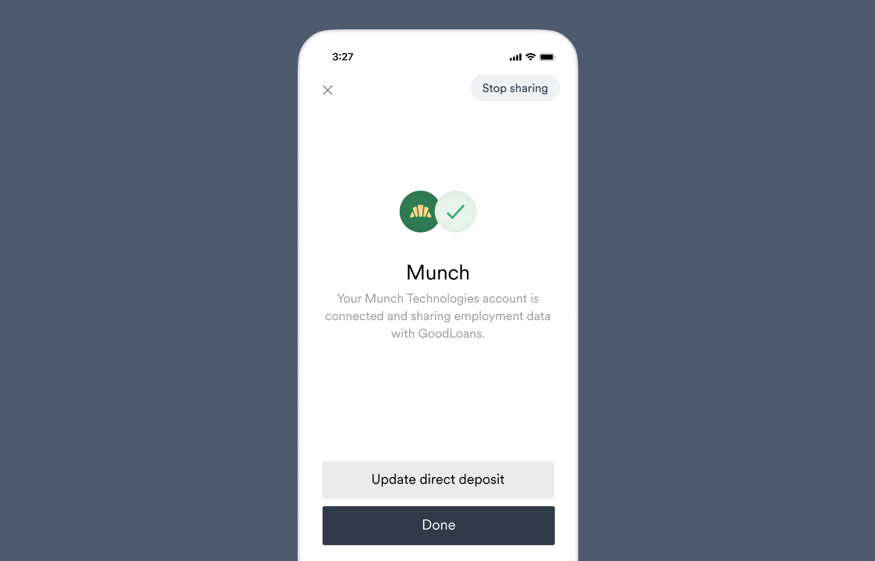 Account status screen in Link.