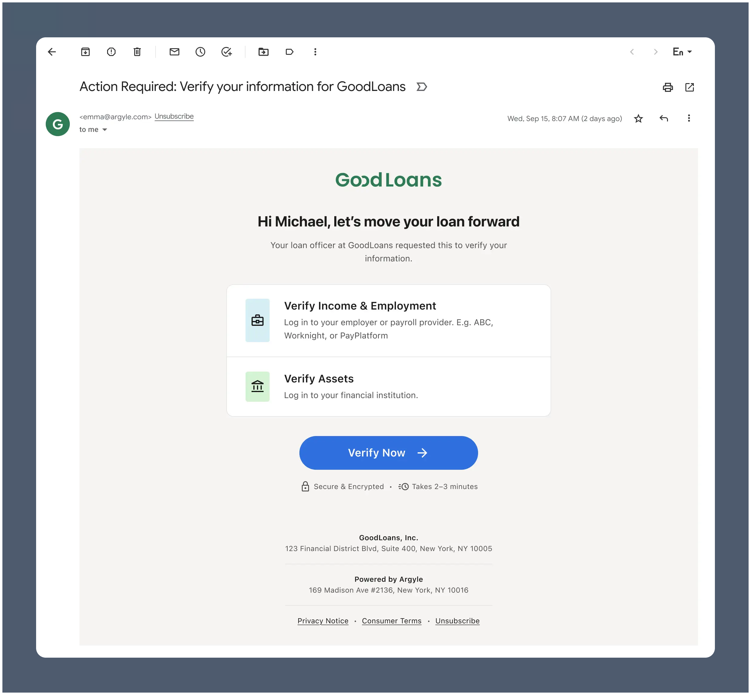 Borrowers receive a single invitation and land on a page listing the requested verification methods.