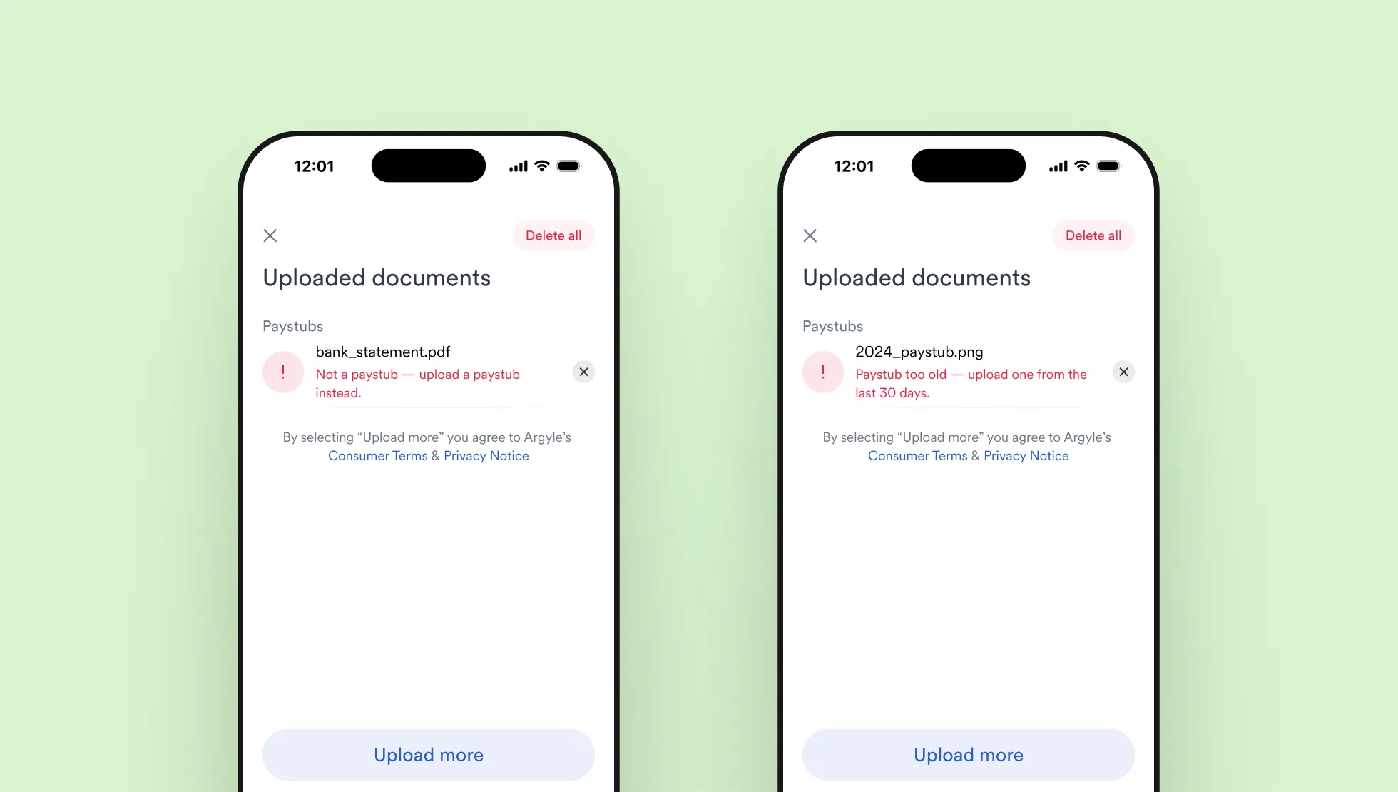 Real-time feedback on document uploads