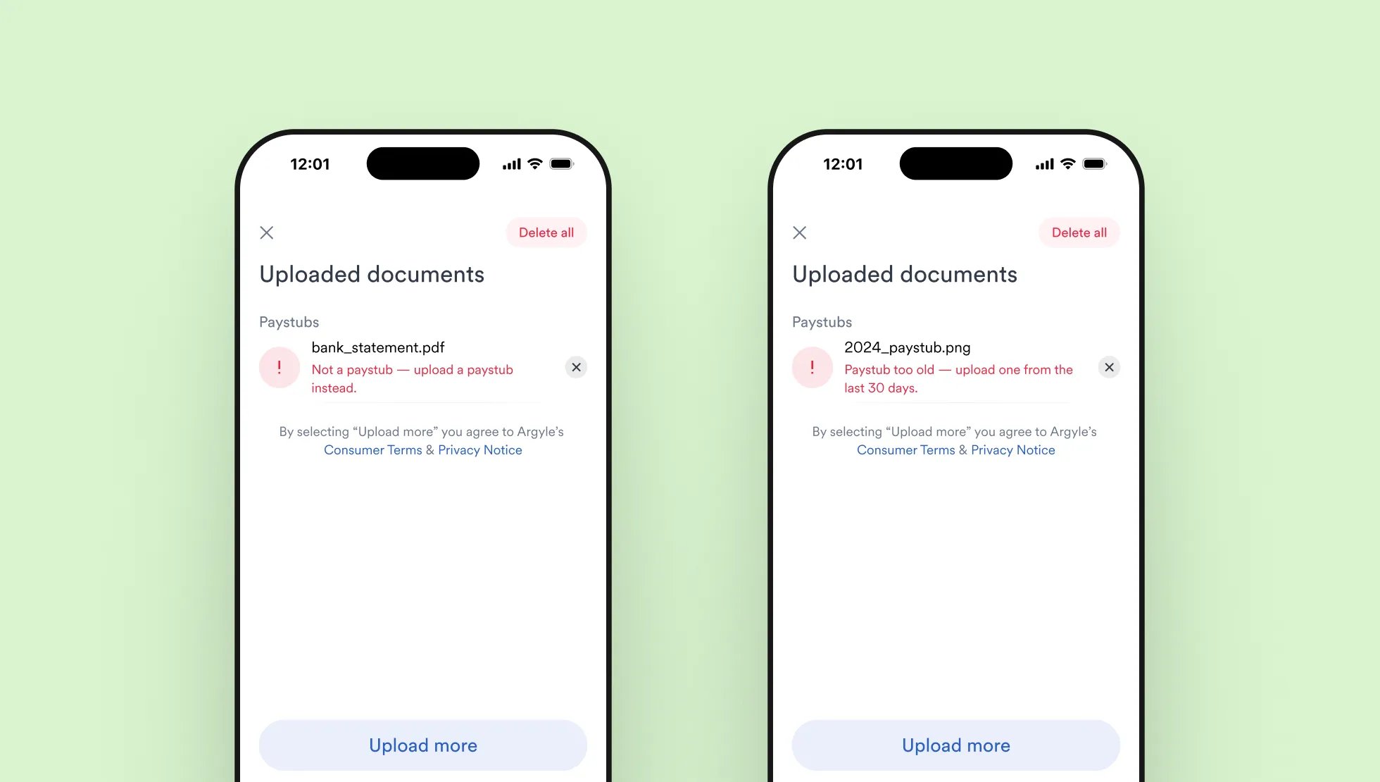 Real-time feedback on document uploads