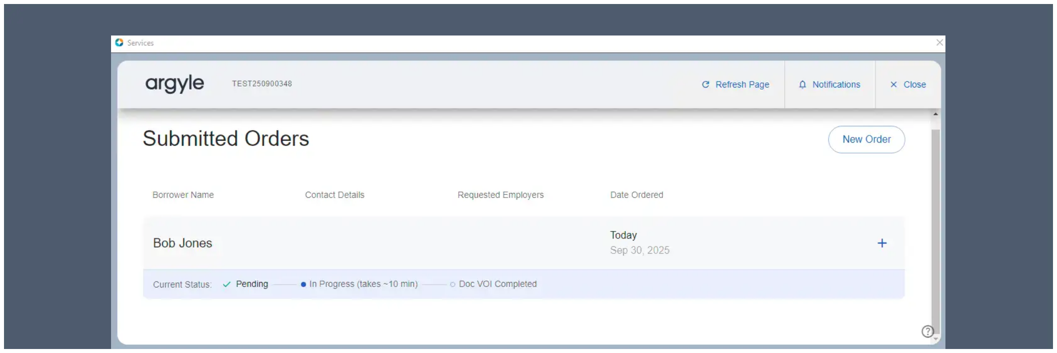 Documents will being processing after the order is submitted.