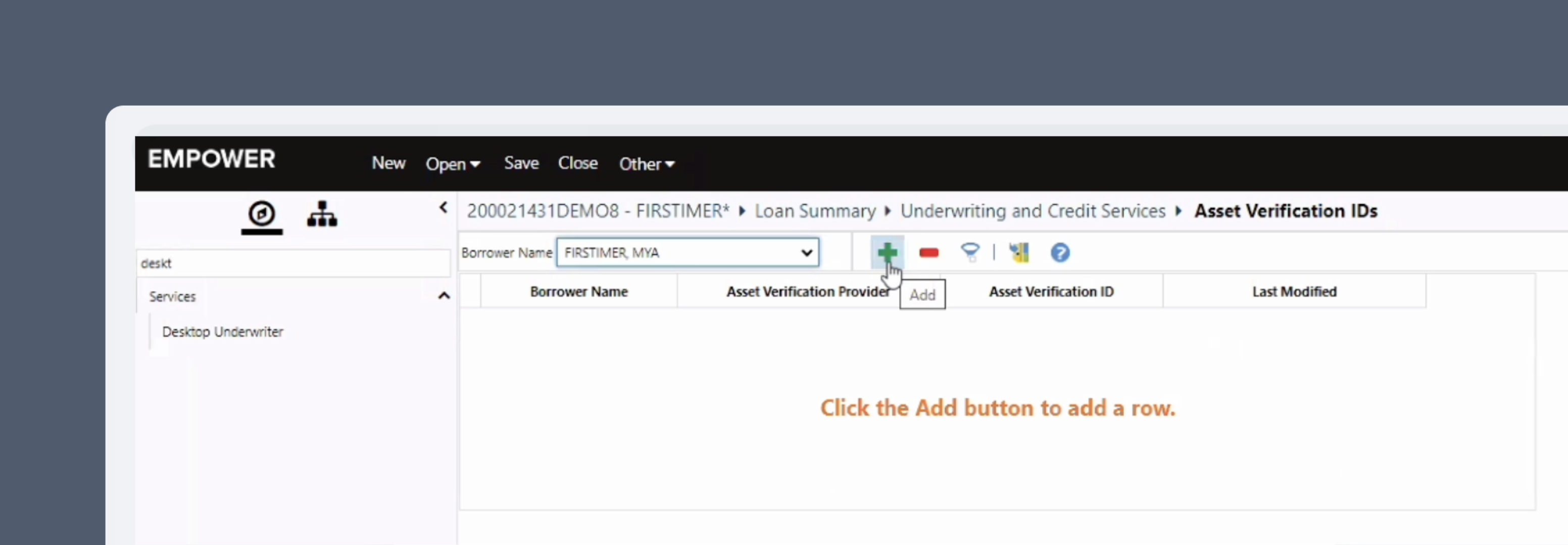 Select a borrower, then click the plus button to Add.