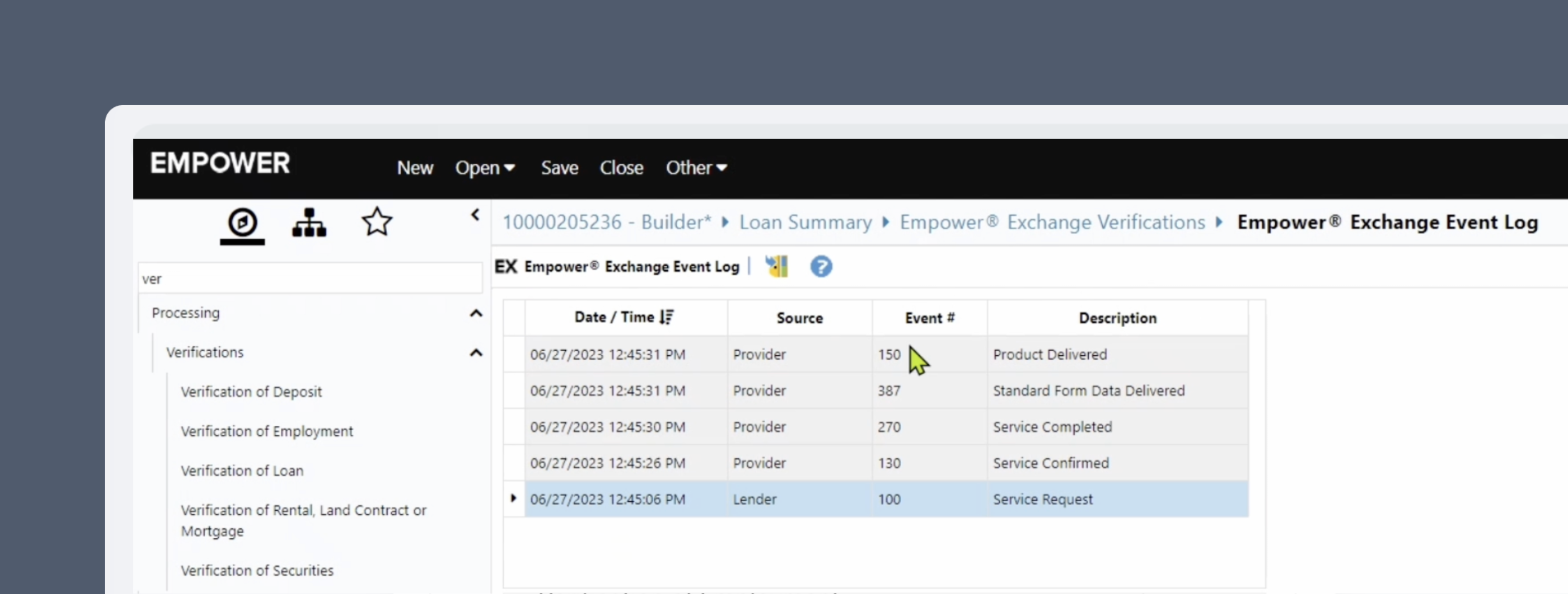 Your Empower admin can configure event notifications so loan officers are informed when a verification has completed and documents and reports are ready for retrieval in the Empower Document Repository.