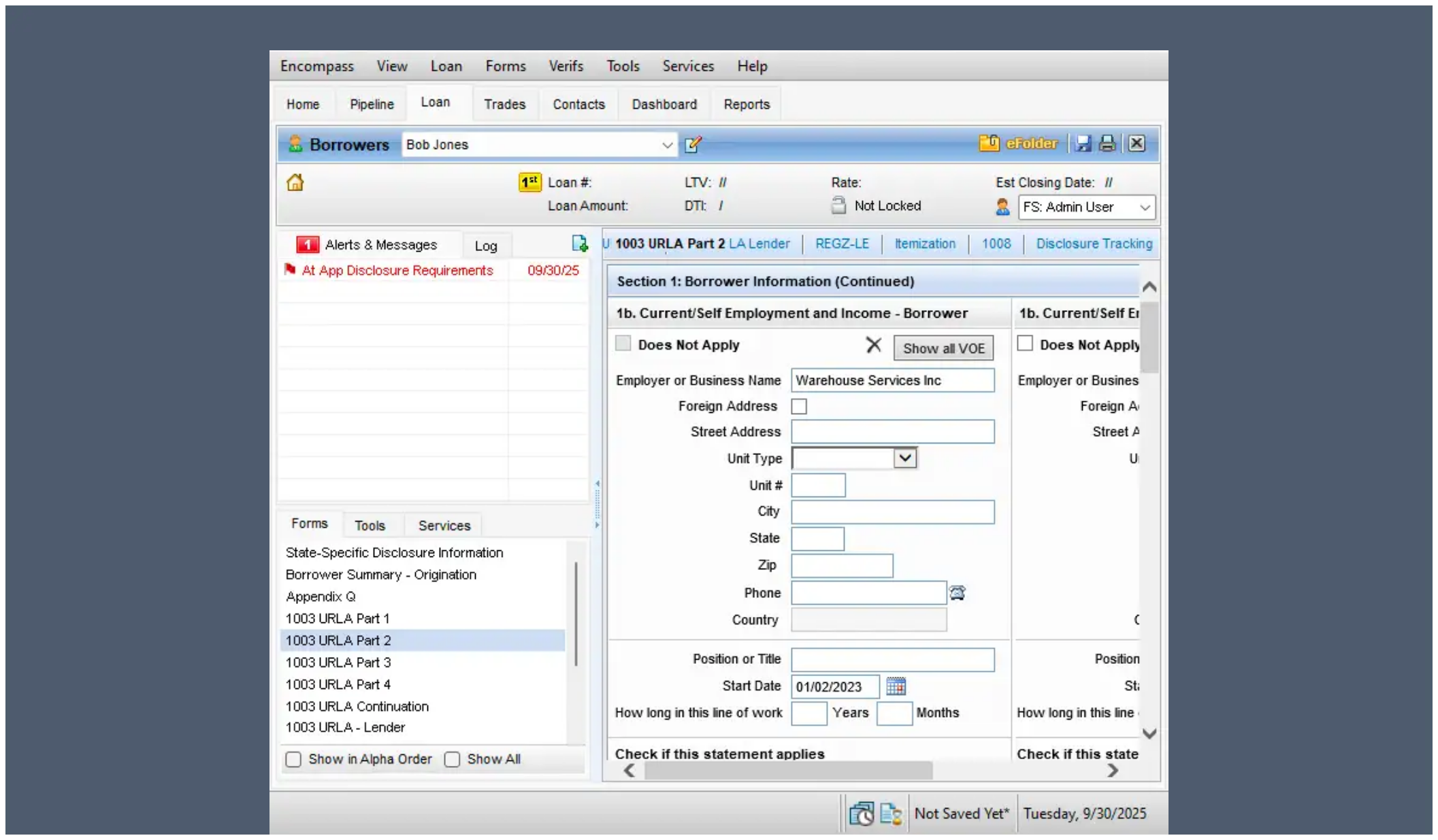 Fill in employer name, start date, and (for previous employments) end dates.