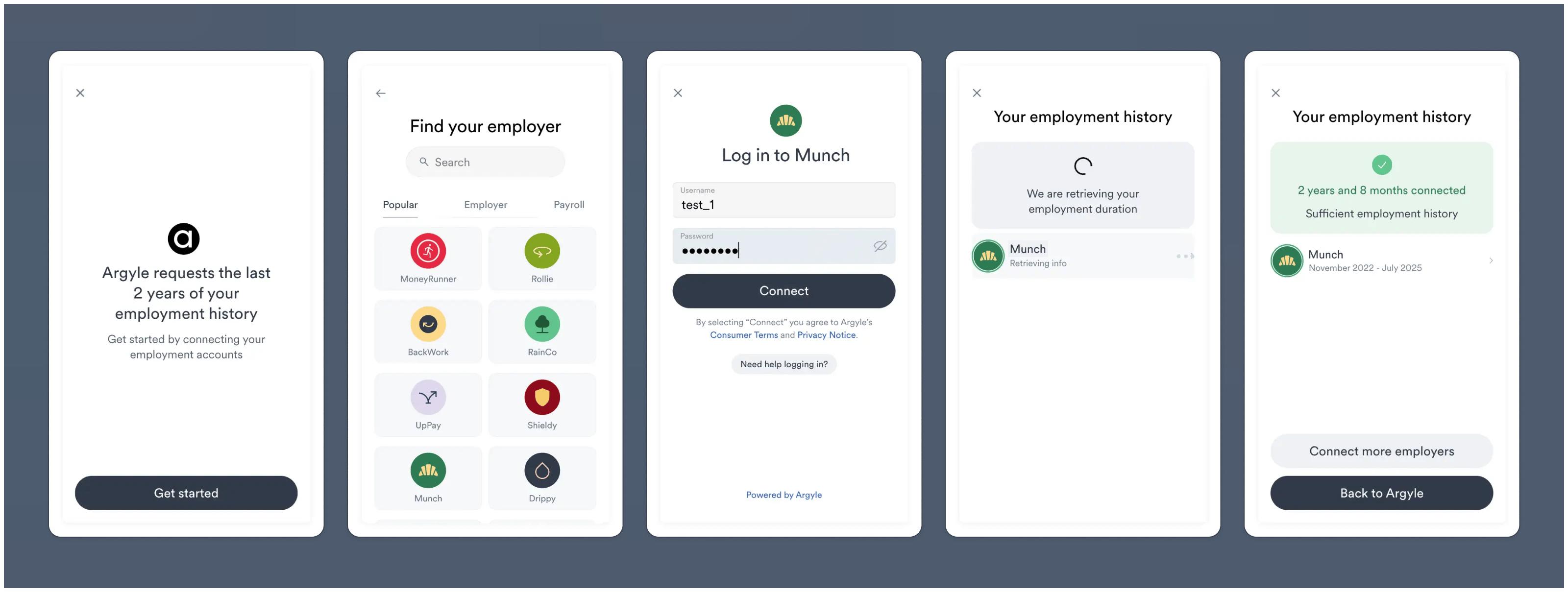Sufficent employment history message shown after account connection