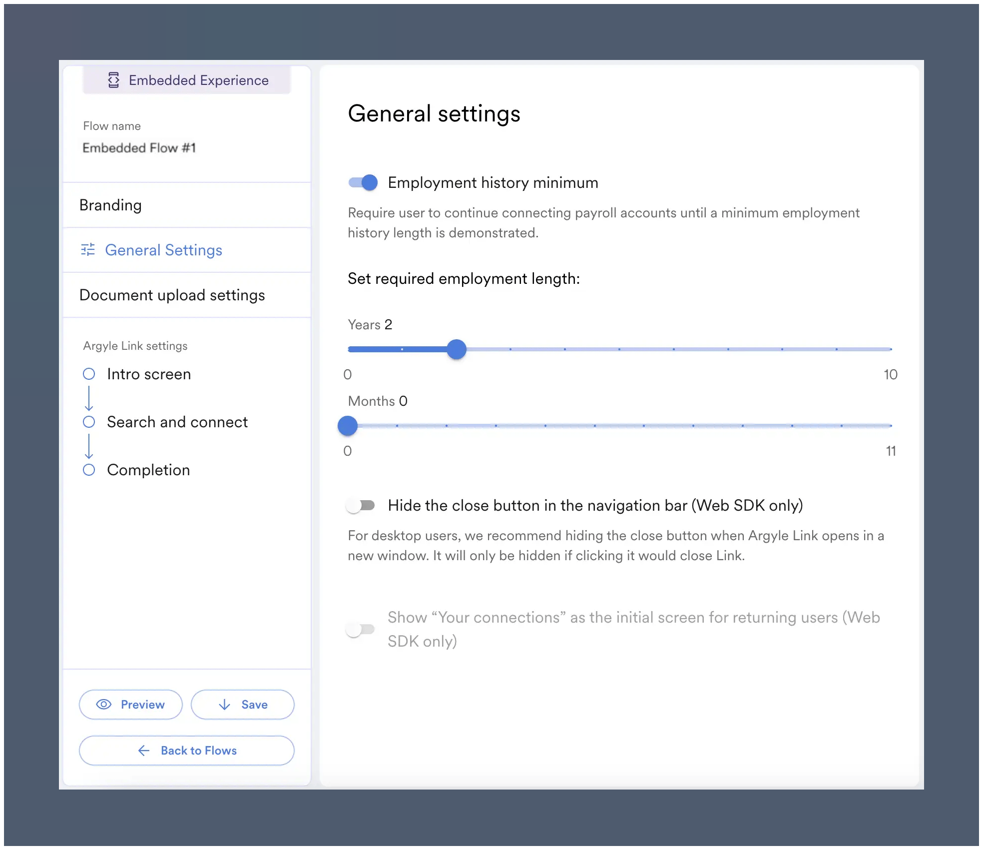 Employment History settings can be adjusted in Console
