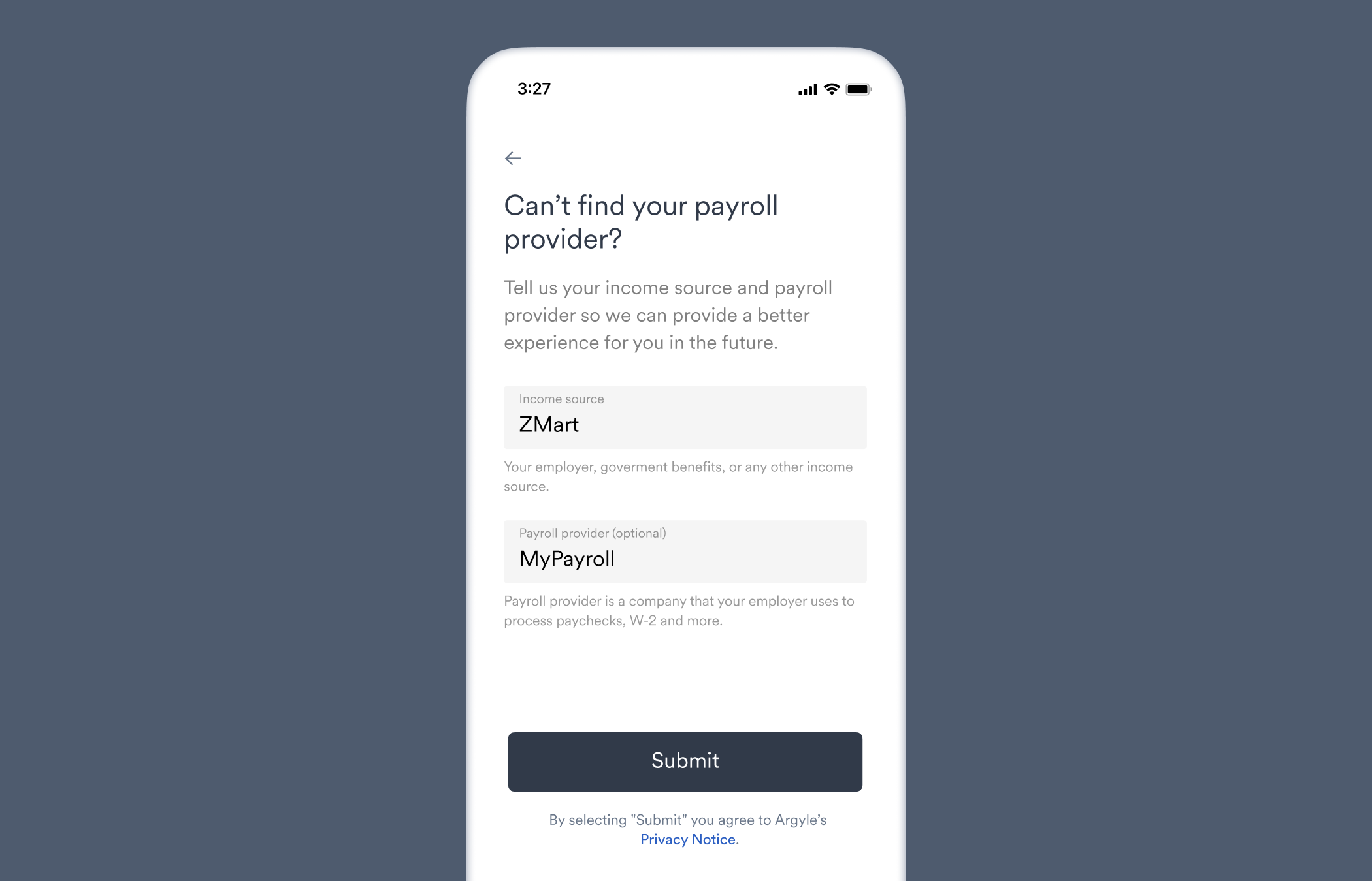 Response form screen in Link.