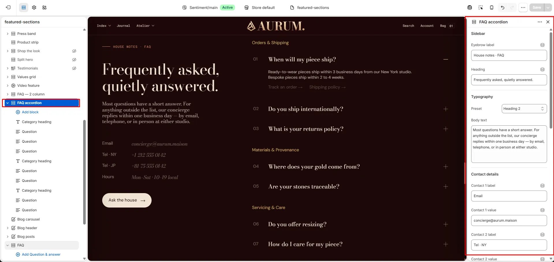 FAQ Accordion Settings