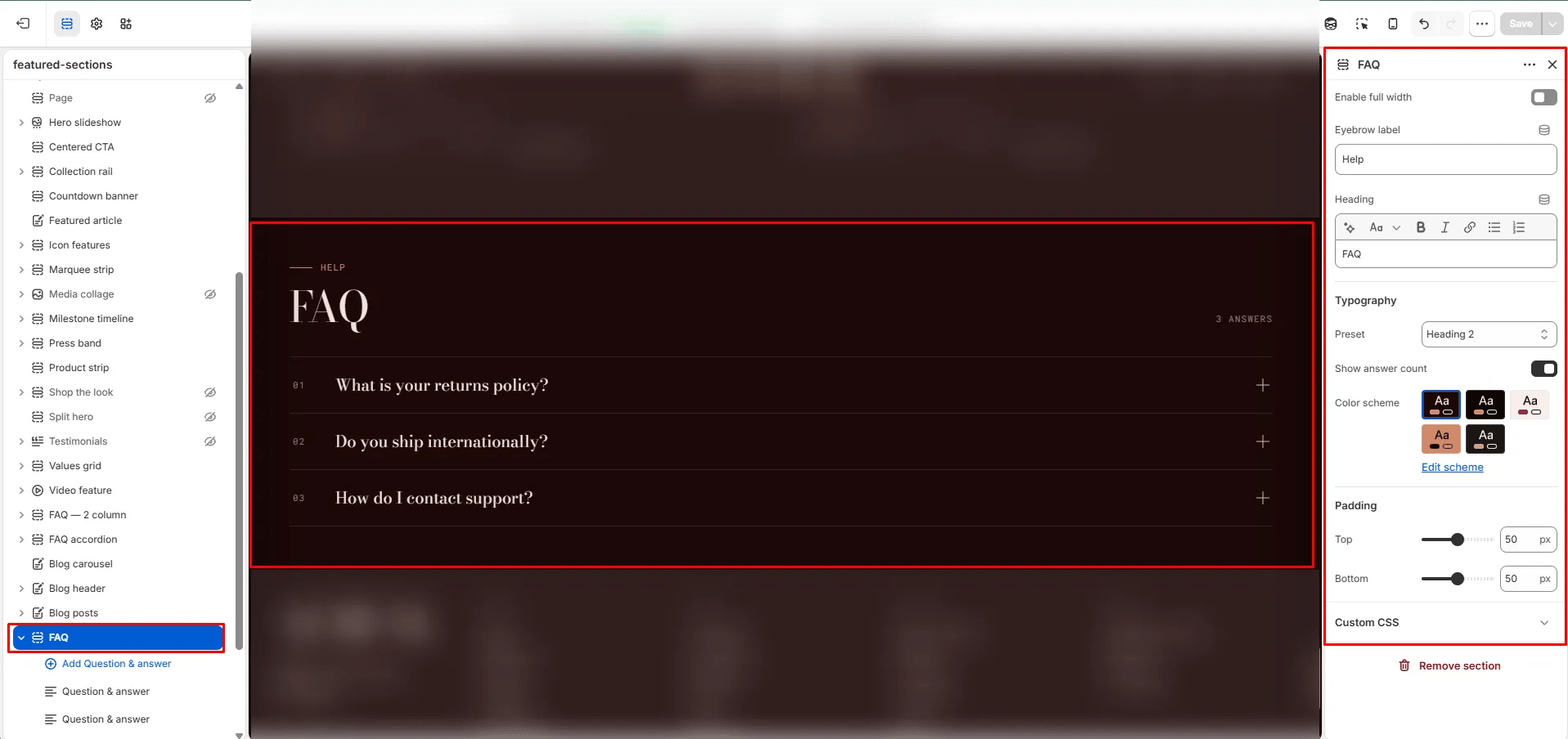 FAQ Settings
