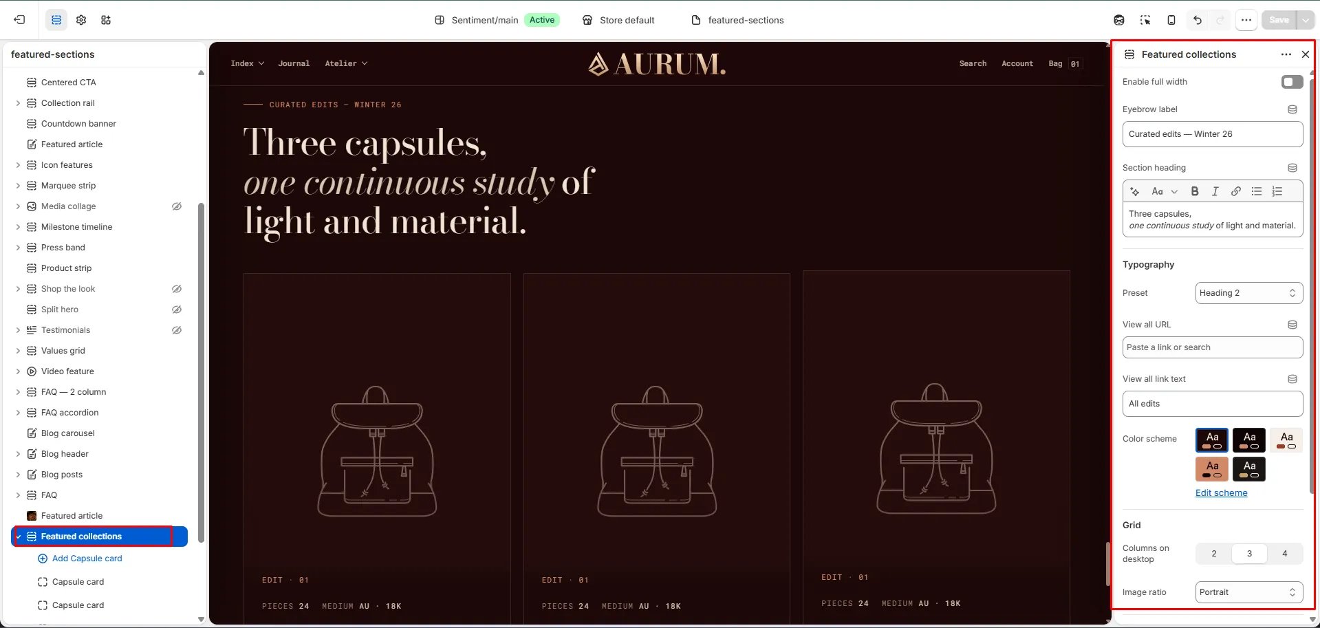 Featured Collections Settings