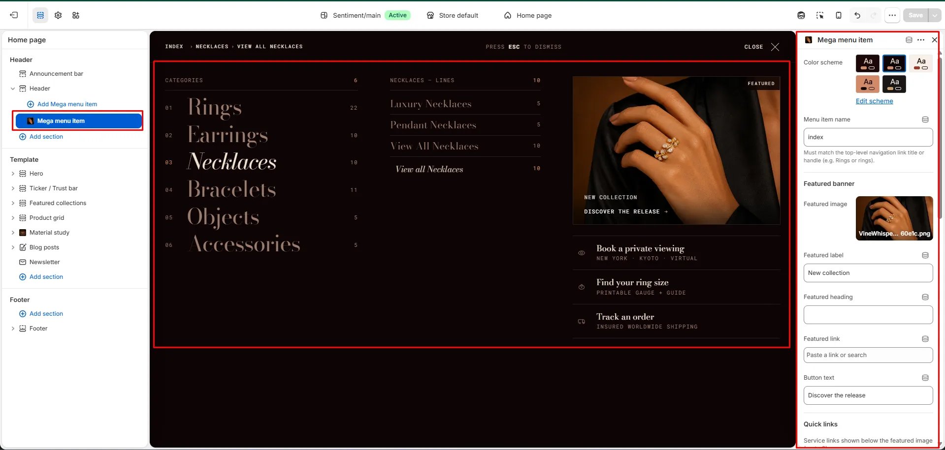 Mega Menu Item Settings