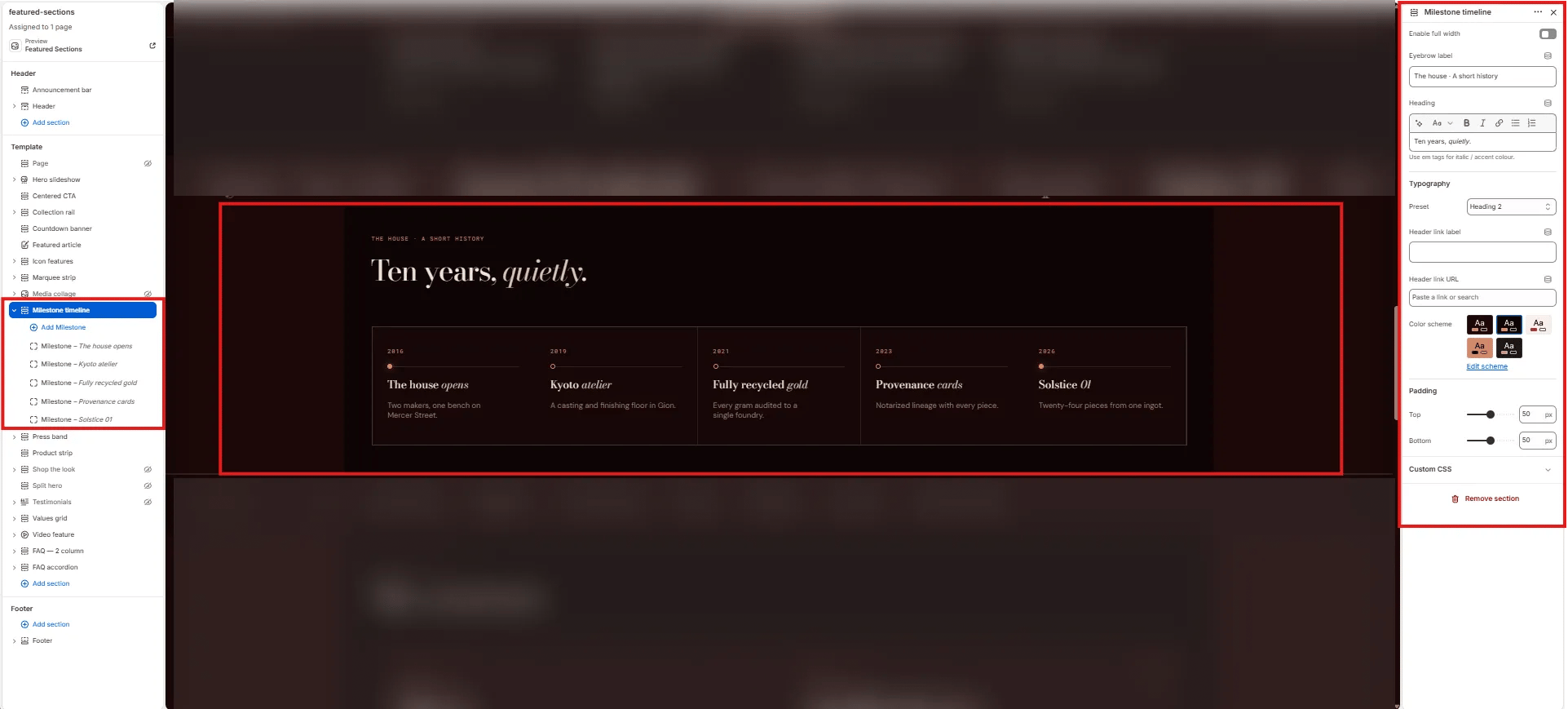 Milestone Timeline Settings
