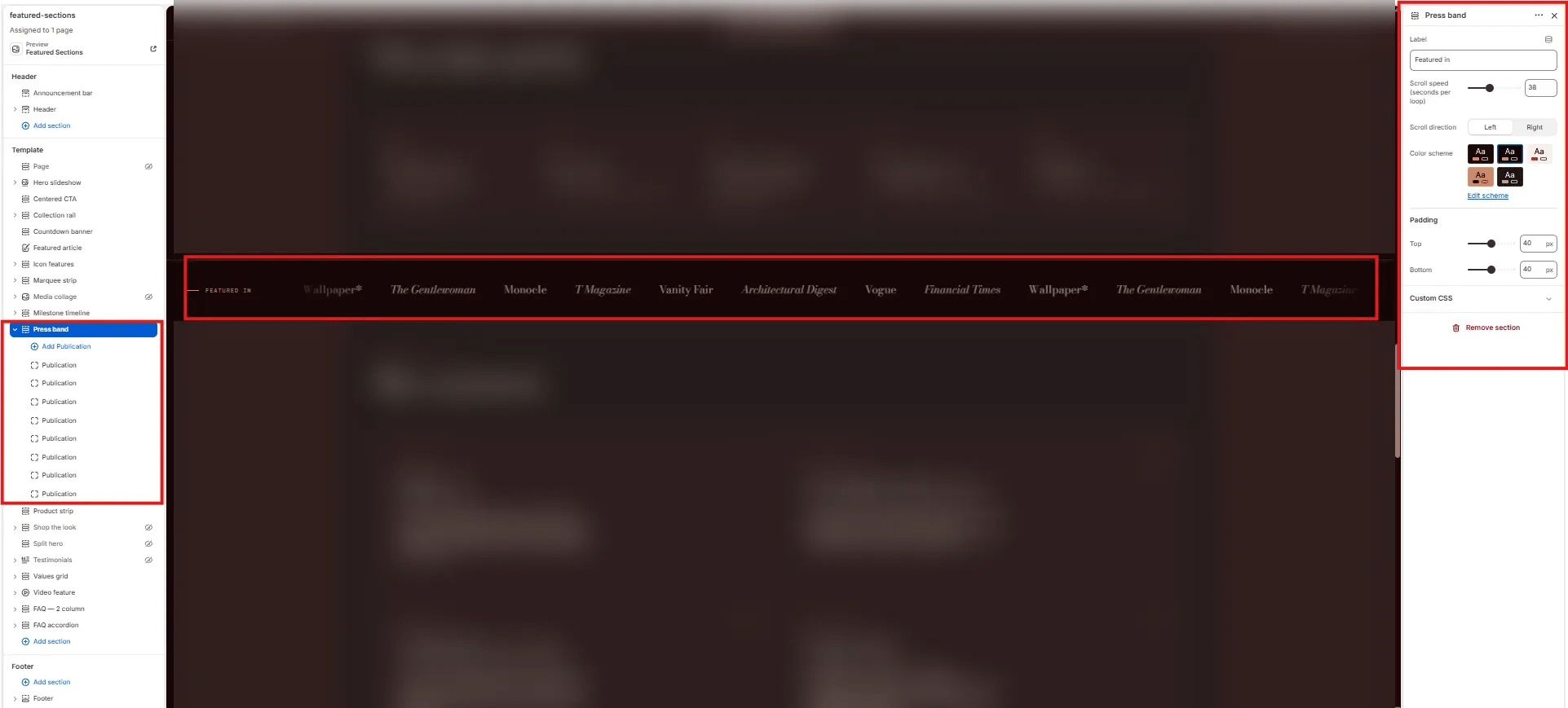 Press Band Settings