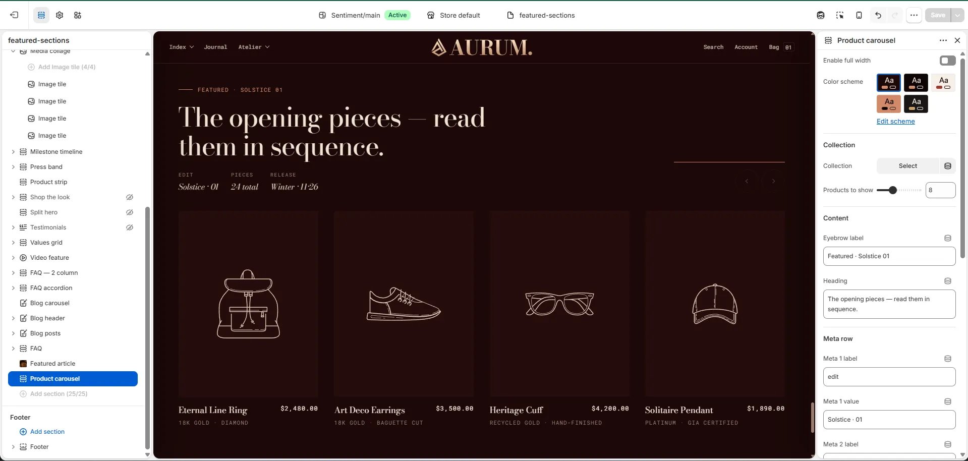 Product Carousel Settings