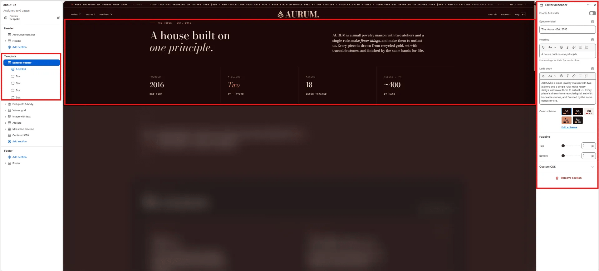 Editorial Header Settings