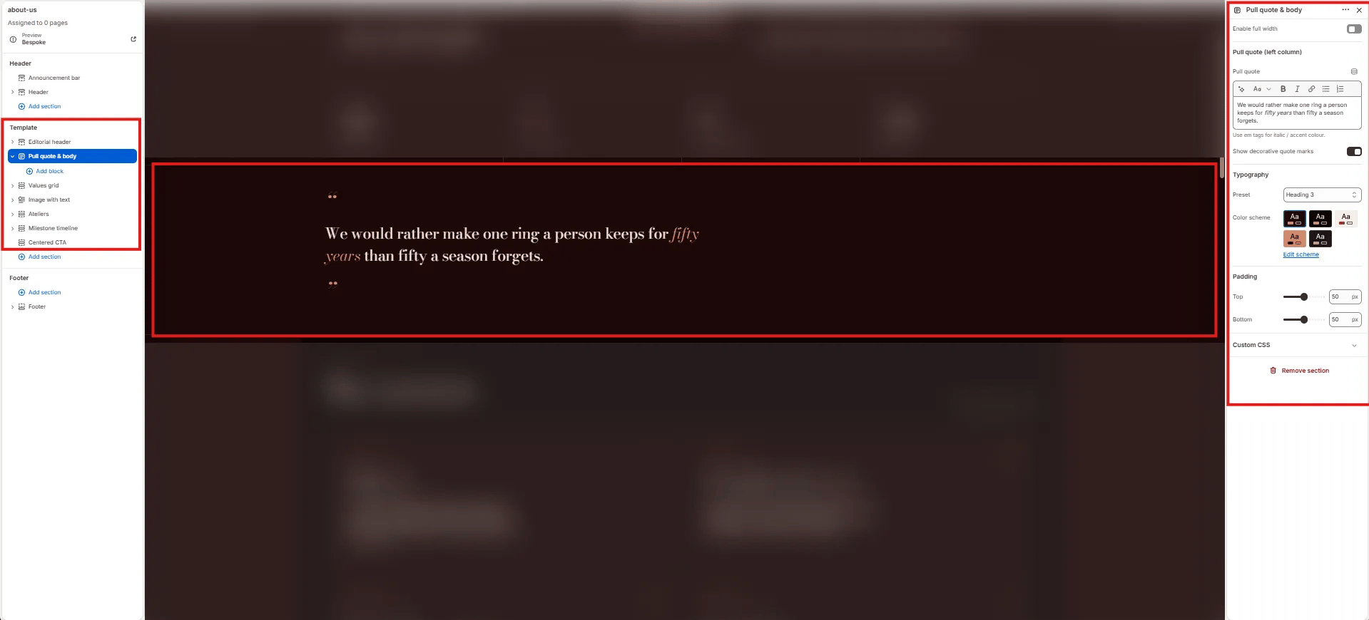 Pull Quote Body Settings