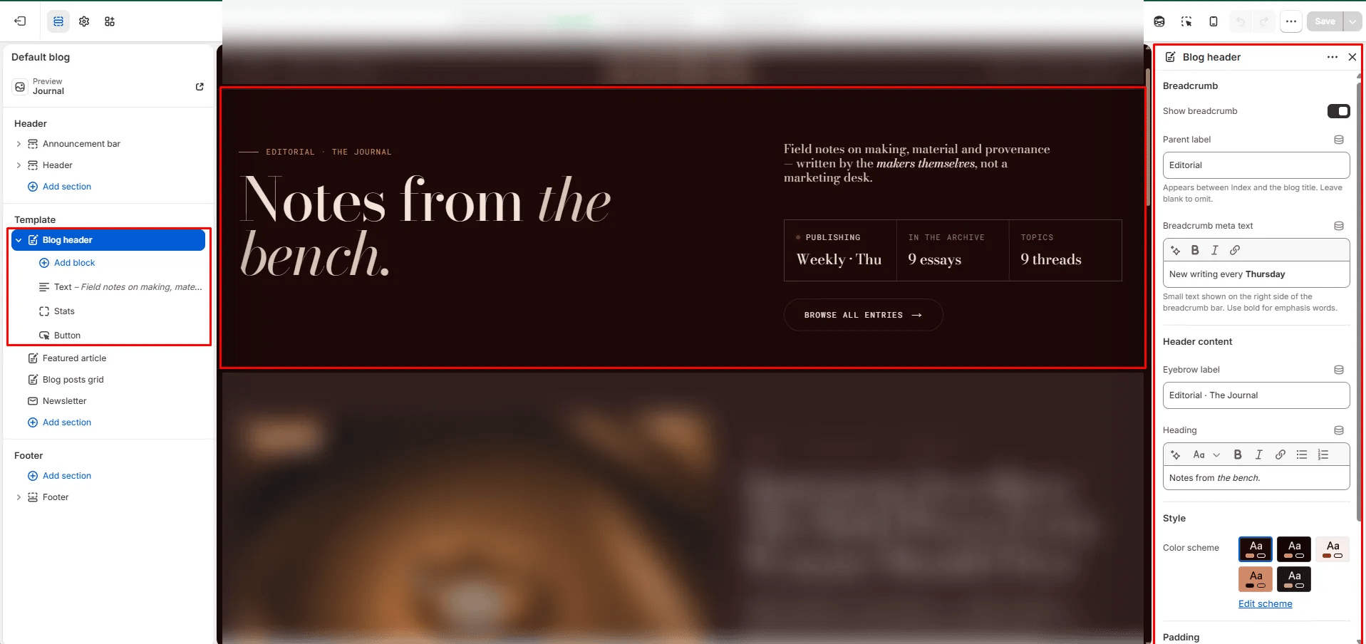Blog Header Settings